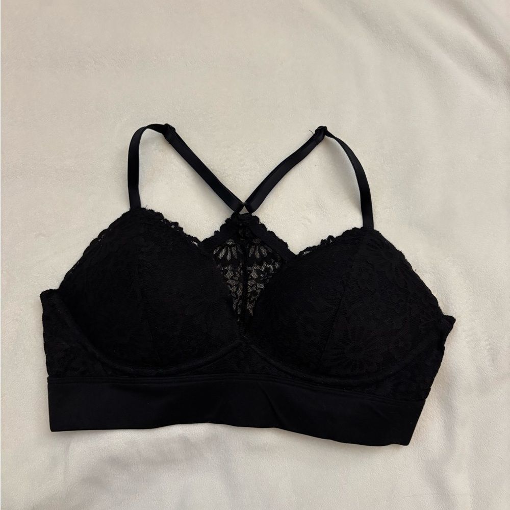 PINK Victoria's Secret Black Lace Lightly Lined Bra